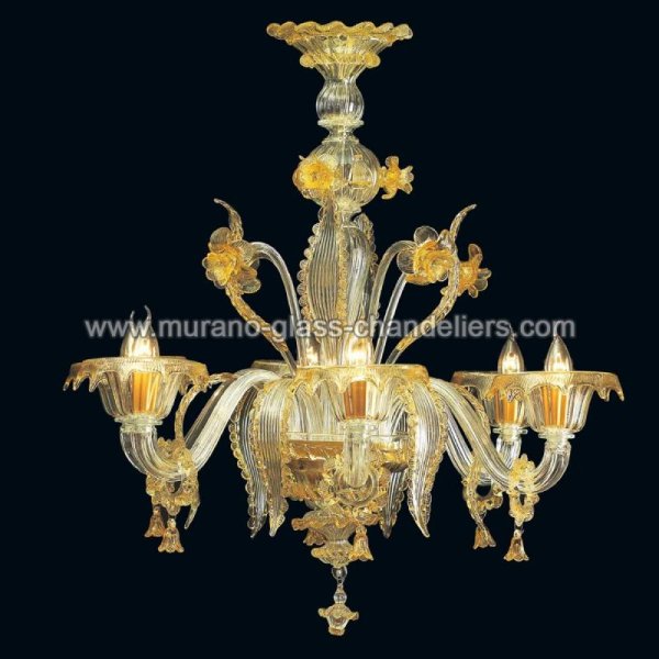 【MURANO GLASS CHANDELIERS】イタリア・ヴェネチアンガラスシャンデリア6灯「SHERICE」（W800×H800mm）