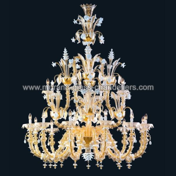 【MURANO GLASS CHANDELIERS】イタリア・ヴェネチアンガラスシャンデリア20灯「SIERRASIERRA」（W1500×H1700mm）