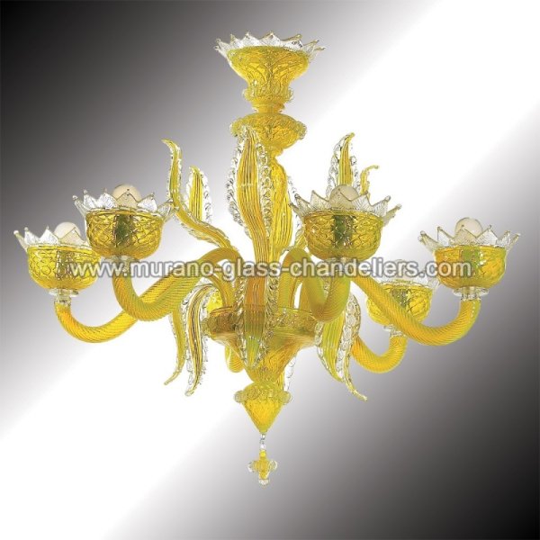 【MURANO GLASS CHANDELIERS】イタリア・ヴェネチアンガラスシャンデリア6灯「TOPAZIO」（W850×H750mm）