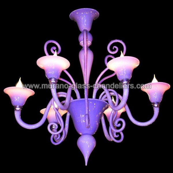 【MURANO GLASS CHANDELIERS】イタリア・ヴェネチアンガラスシャンデリア6灯「RICCIO LILLA」（W700×H800mm）