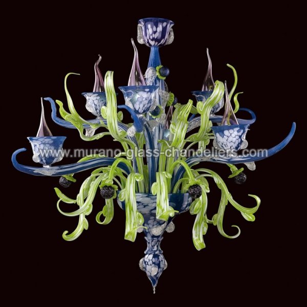 【MURANO GLASS CHANDELIERS】イタリア・ヴェネチアンガラスシャンデリア6灯「SANTIPPE」（W1180×H1000mm）