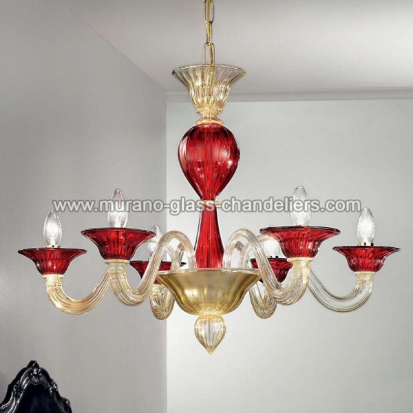 【MURANO GLASS CHANDELIERS】イタリア・ヴェネチアンガラスシャンデリア6灯「ERMES」（W740×H540mm）