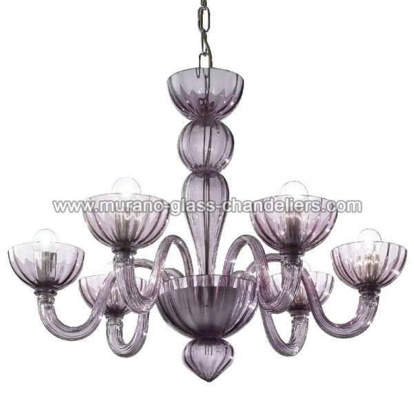 【MURANO GLASS CHANDELIERS】イタリア・ヴェネチアンガラスシャンデリア6灯「REDENTORE」（W700×H510mm）