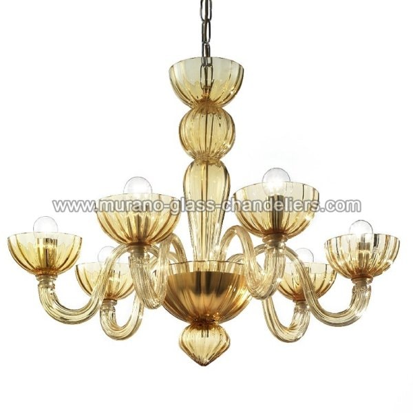 【MURANO GLASS CHANDELIERS】イタリア・ヴェネチアンガラスシャンデリア6灯「REDENTORE」（W700×H510mm）