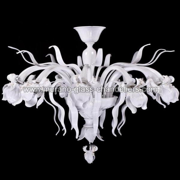 【MURANO GLASS CHANDELIERS】イタリア・ヴェネチアンガラスシーリングライト12灯「BIANCA IRIS」（W1100×H600mm）