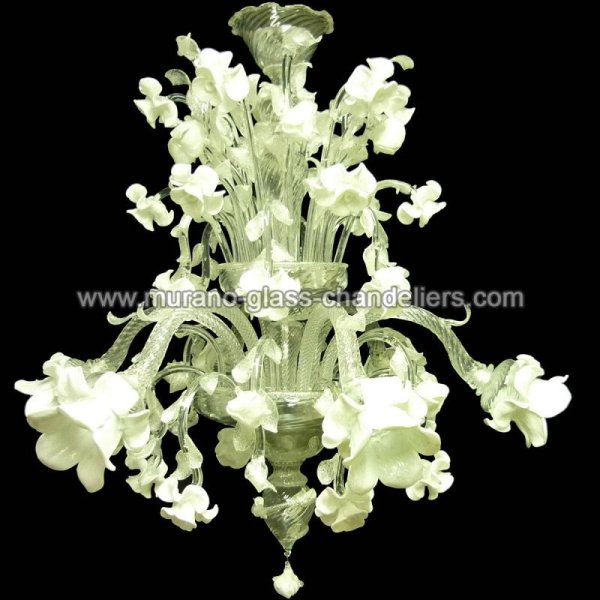 【MURANO GLASS CHANDELIERS】イタリア・ヴェネチアンガラスシャンデリア6灯「BIANCASPINA」（W850×H1100mm）