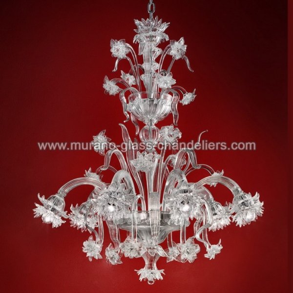【MURANO GLASS CHANDELIERS】イタリア・ヴェネチアンガラスシャンデリア6灯「BRINA」（W900×H1000mm）