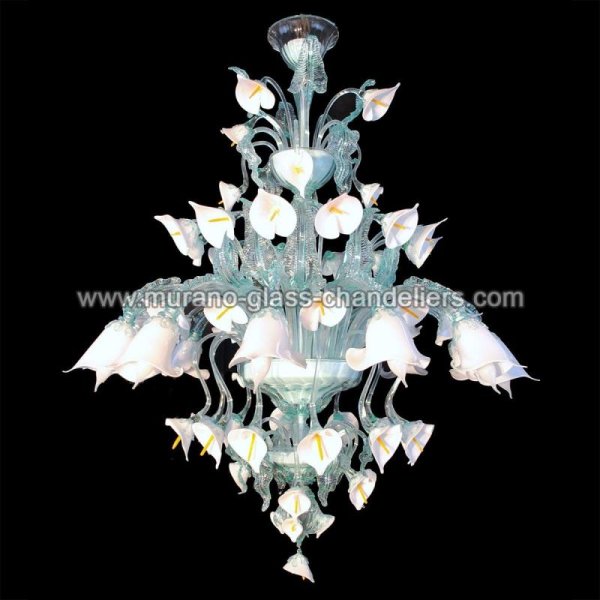 【MURANO GLASS CHANDELIERS】イタリア・ヴェネチアンガラスシャンデリア12灯「CALLE BIANCHE」（W1200×H900mm）