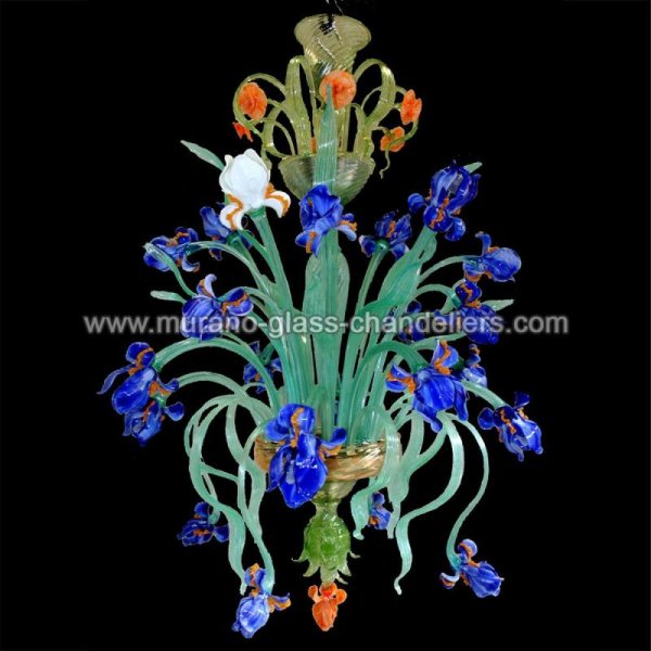 【MURANO GLASS CHANDELIERS】イタリア・ヴェネチアンガラスシャンデリア12灯「CAMPO DI IRIS」（W750×H1250mm）