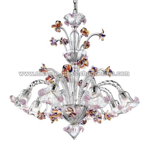 【MURANO GLASS CHANDELIERS】イタリア・ヴェネチアンガラスシャンデリア8灯「CARNEVALE」（W900×H800mm）