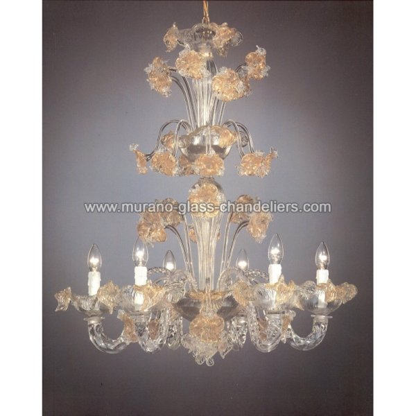 【MURANO GLASS CHANDELIERS】イタリア・ヴェネチアンガラスシャンデリア6灯「TIEPOLO」（W800×H980mm）