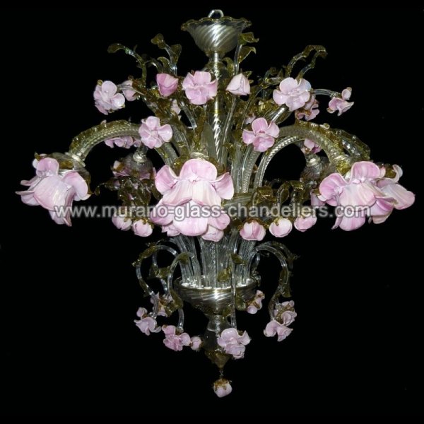 【MURANO GLASS CHANDELIERS】イタリア・ヴェネチアンガラスシャンデリア8灯「DELICATO」（W850×H1100mm）