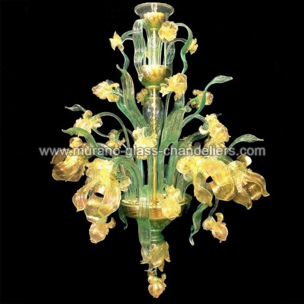 【MURANO GLASS CHANDELIERS】イタリア・ヴェネチアンガラスシャンデリア6灯「FIORE D'ACQUA」（W600×H900mm）
