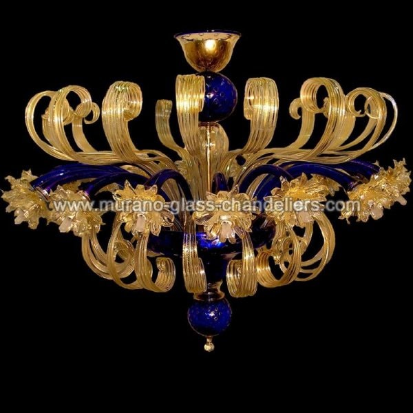 【MURANO GLASS CHANDELIERS】イタリア・ヴェネチアンガラスシャンデリア16灯「FOGLIA D'ORO」（W1100×H500mm）