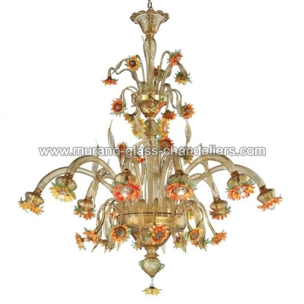 【MURANO GLASS CHANDELIERS】イタリア・ヴェネチアンガラスシャンデリア10灯「GIRASOLE」（W1100×H1300mm）