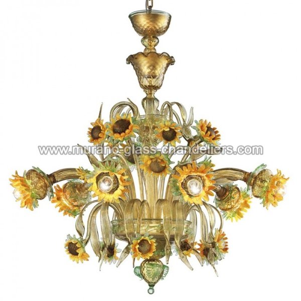 【MURANO GLASS CHANDELIERS】イタリア・ヴェネチアンガラスシャンデリア6灯「GIRASOLE」（W900×H900mm）
