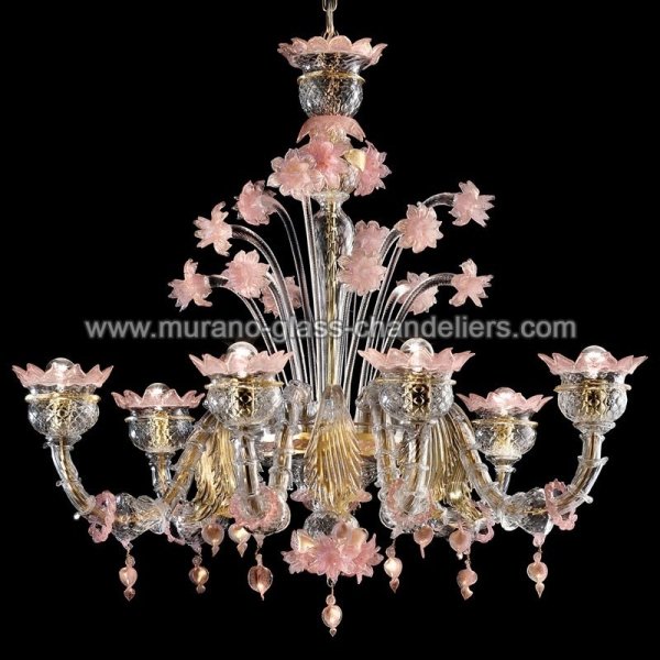 【MURANO GLASS CHANDELIERS】イタリア・ヴェネチアンガラスシャンデリア6灯「SISSI」（W950×H900mm）