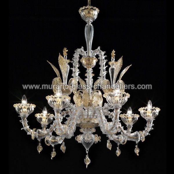 【MURANO GLASS CHANDELIERS】イタリア・ヴェネチアンガラスシャンデリア6灯「ORAZIO」（W1000×H1200mm）