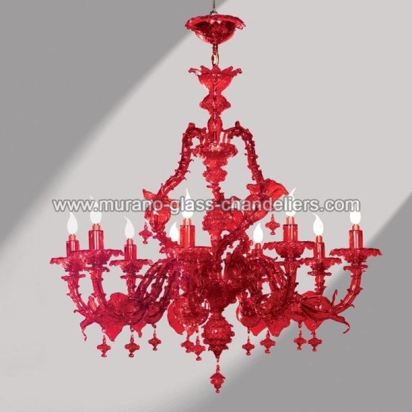 【MURANO GLASS CHANDELIERS】イタリア・ヴェネチアンガラスシャンデリア9灯「RUBINO」（W1100×H1050mm）