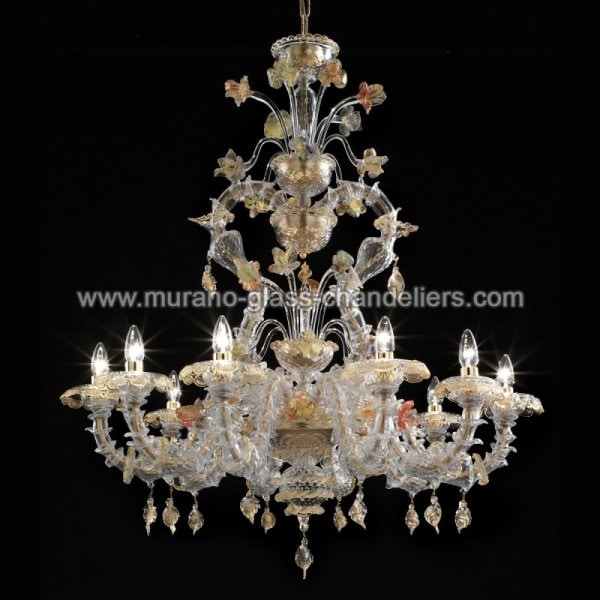 【MURANO GLASS CHANDELIERS】イタリア・ヴェネチアンガラスシャンデリア10灯「FONDACO」（W1000×H1200mm）