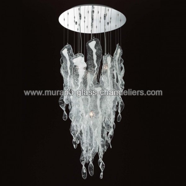 【MURANO GLASS CHANDELIERS】イタリア・ヴェネチアンガラスシャンデリア4灯「AUREL」（W500×H1100mm）