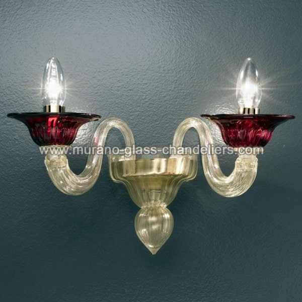 【MURANO GLASS CHANDELIERS】イタリア・ヴェネチアンガラスウォールライト2灯「ERMES」（W300×D270×H210mm）