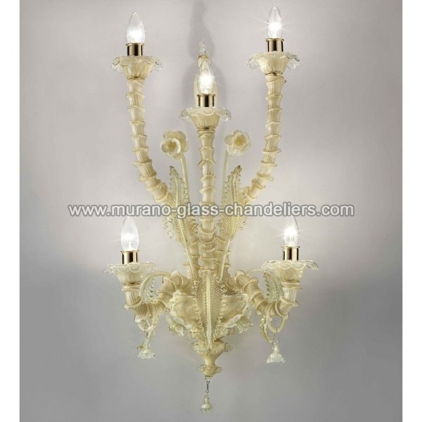 【MURANO GLASS CHANDELIERS】イタリア・ヴェネチアンガラスウォールライト5灯「MADDALENA」（W400×H900mm）