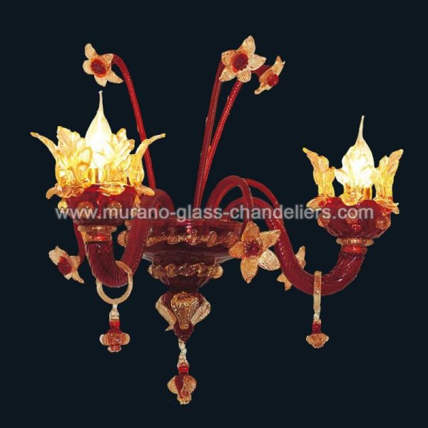 【MURANO GLASS CHANDELIERS】イタリア・ヴェネチアンガラスウォールライト2灯「MADELINE」（W300×H400mm）