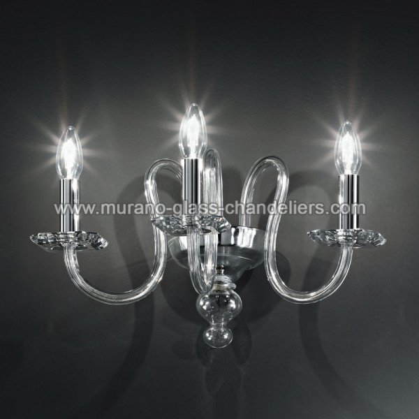 【MURANO GLASS CHANDELIERS】イタリア・ヴェネチアンガラスウォールライト3灯「MALVOLIO」（W420×D300×H250mm）