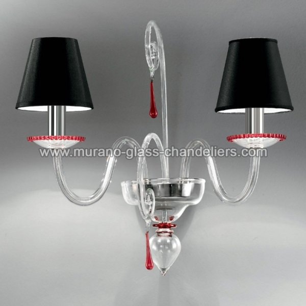 【MURANO GLASS CHANDELIERS】イタリア・ヴェネチアンガラスウォールライト2灯「PICANDOI」（W500×D300×H250mm）