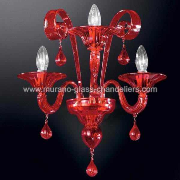 【MURANO GLASS CHANDELIERS】イタリア・ヴェネチアンガラスウォールライト3灯「STIGE」（W350×D280×H480mm）