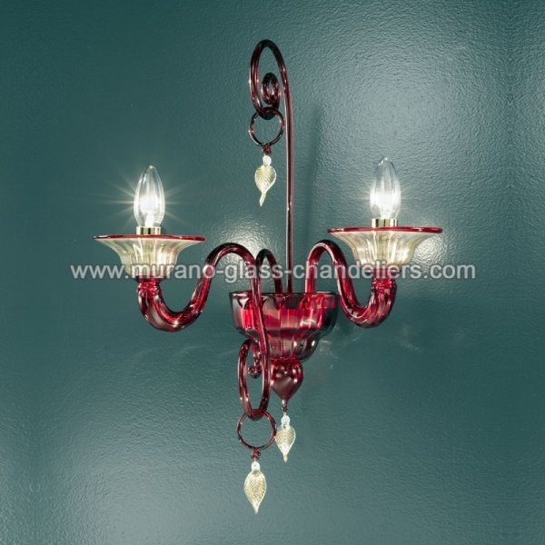 【MURANO GLASS CHANDELIERS】イタリア・ヴェネチアンガラスウォールライト2灯「TARIC」（W400×D300×H500mm）