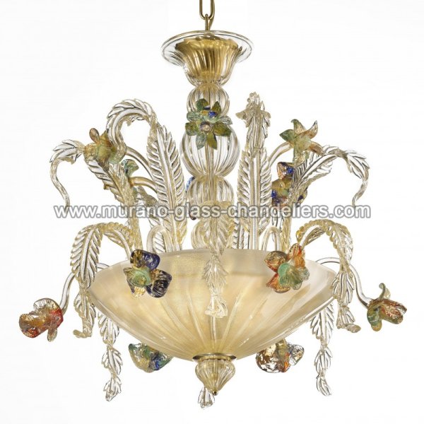【MURANO GLASS CHANDELIERS】イタリア・ヴェネチアンガラスシーリングライト3灯「SAN CLEMENTE」（W600×H700mm）