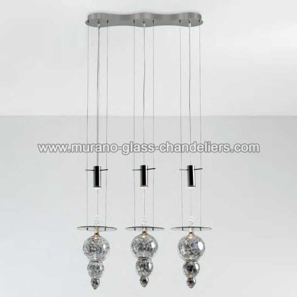 【MURANO GLASS CHANDELIERS】イタリア・ヴェネチアンガラスペンダントライト　3灯「BULBO」（W1240×H1500mm）