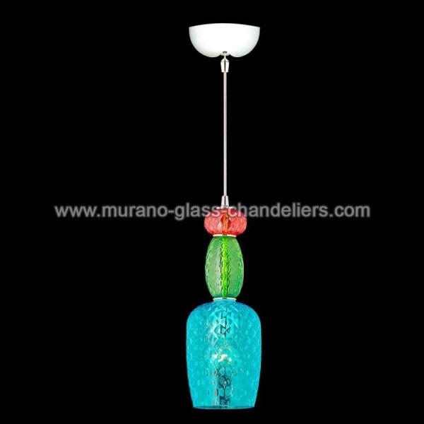【MURANO GLASS CHANDELIERS】イタリア・ヴェネチアンガラスペンダントライト1灯「EDDIE」（W140×H400mm）