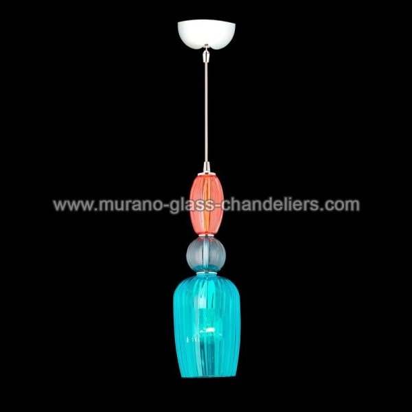 【MURANO GLASS CHANDELIERS】イタリア・ヴェネチアンガラスペンダントライト1灯「OSMONDS」（W130×H420mm）