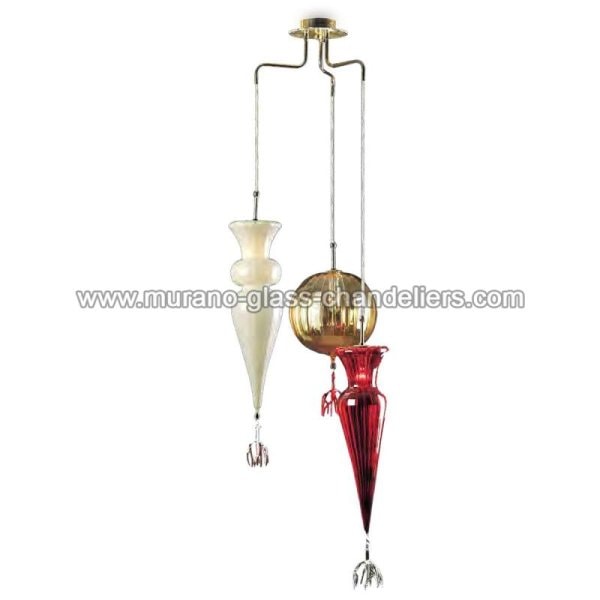 【MURANO GLASS CHANDELIERS】イタリア・ヴェネチアンガラスペンダントライト3灯「PICCA E SFERA」（W540×H1200mm）