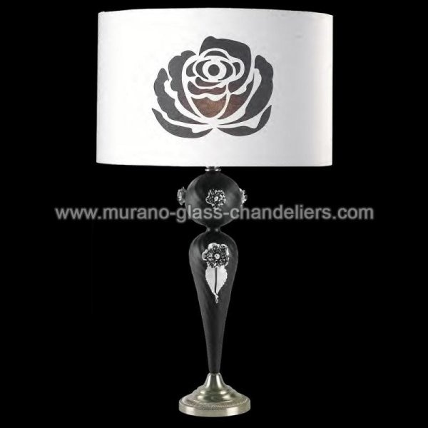 【MURANO GLASS CHANDELIERS】イタリア・ヴェネチアンガラステーブルライト1灯「FIORENZA」（ブラックLサイズ）（W450×H880mm）