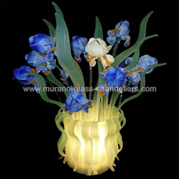 【MURANO GLASS CHANDELIERS】イタリア・ヴェネチアンガラステーブルライト1灯「IRIS BLU」（W500×H550mm）