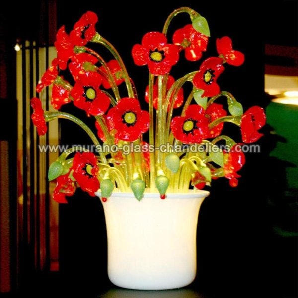 【MURANO GLASS CHANDELIERS】イタリア・ヴェネチアンガラステーブルライト1灯「VASO DI PAPAVERI」（W550×H600mm）