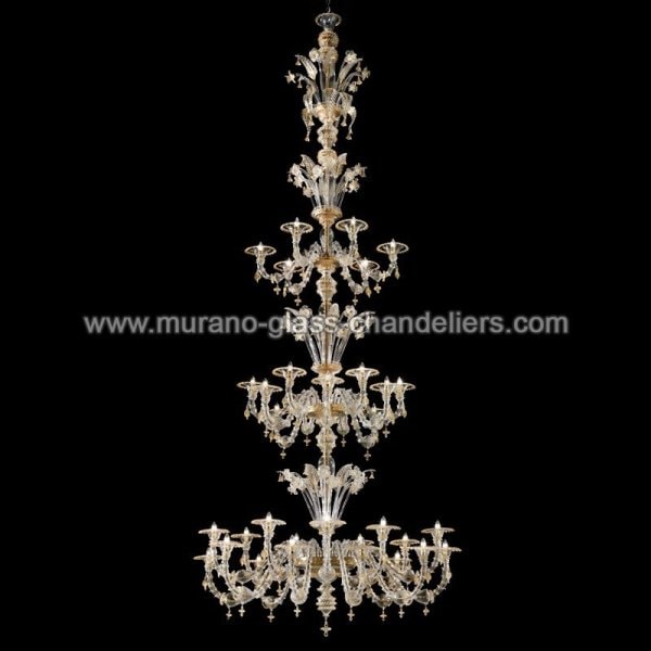 【MURANO GLASS CHANDELIERS】イタリア・ヴェネチアンガラスシャンデリア36灯「BELLINI」（W2000×H4500mm）