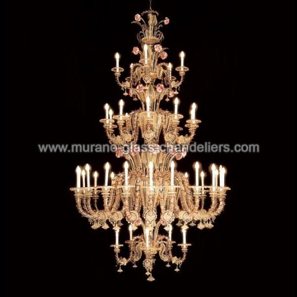 【MURANO GLASS CHANDELIERS】イタリア・ヴェネチアンガラスシャンデリア40灯「BEMBO」（W1850×H3000mm）