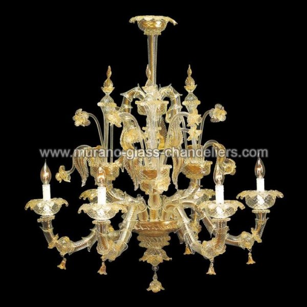 【MURANO GLASS CHANDELIERS】イタリア・ヴェネチアンガラスシャンデリア6灯「CINZIA」（W850×H900mm）