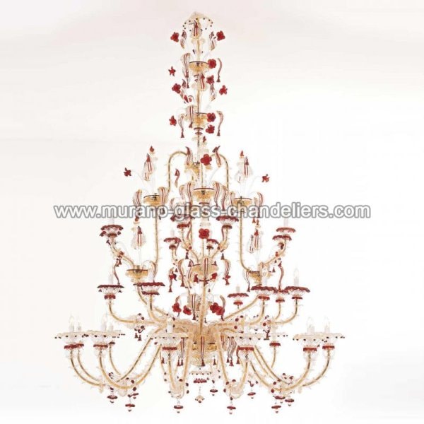 【MURANO GLASS CHANDELIERS】イタリア・ヴェネチアンガラスシャンデリア28灯「ESTER」（W1750×H2300mm）