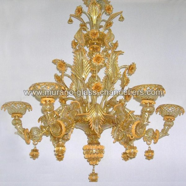 【MURANO GLASS CHANDELIERS】イタリア・ヴェネチアンガラスシャンデリア6灯「MIDNA」（W900×H1300mm）