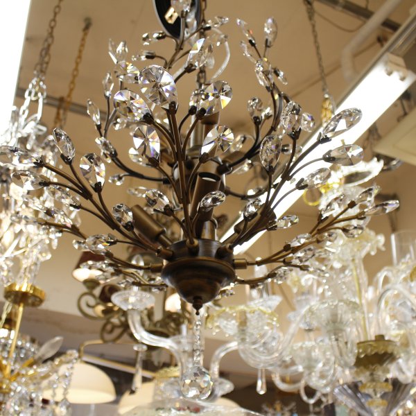 【１台在庫有！】インテリア照明　リーフシャンデリア  7灯 アンティークゴールド（Φ600×H600mm）