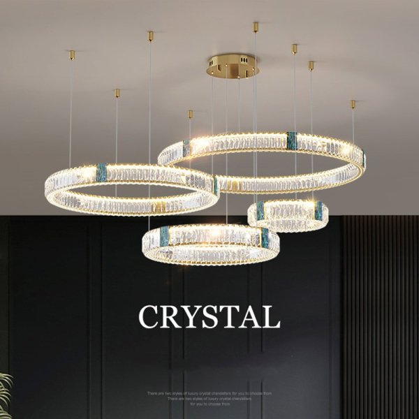【E-Light】モダンフープクリスタルシャンデリア 照明 4リング ゴールド（Φ300mm～Φ1000mm）