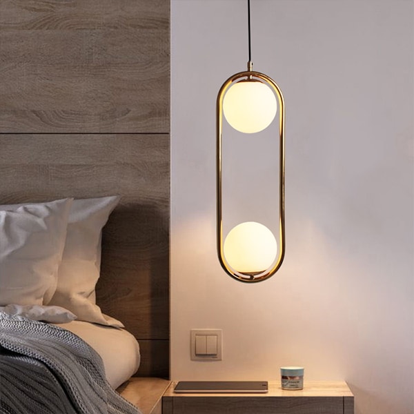 【リーズナブル】ガラスボールシェードペンダントライト2灯・ゴールド（W200×H580mm) シャンデリア