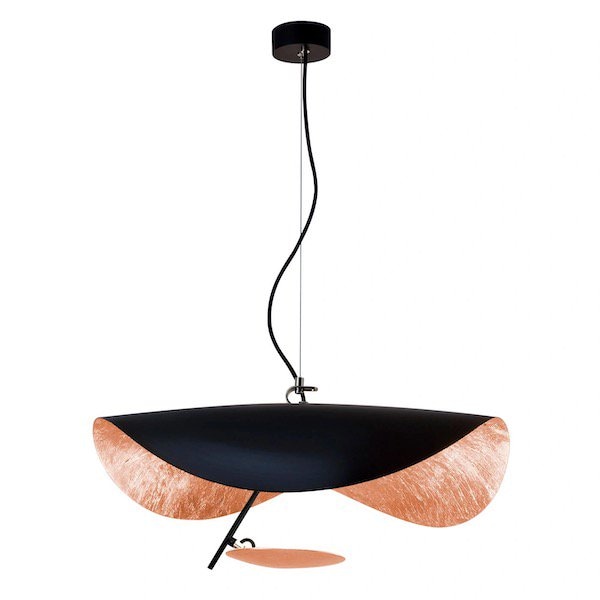 【Catellani & Smith】 イタリア・LEDインテリア照明「Lederam Manta S1」ブラック、銅(Φ600×H300mm)