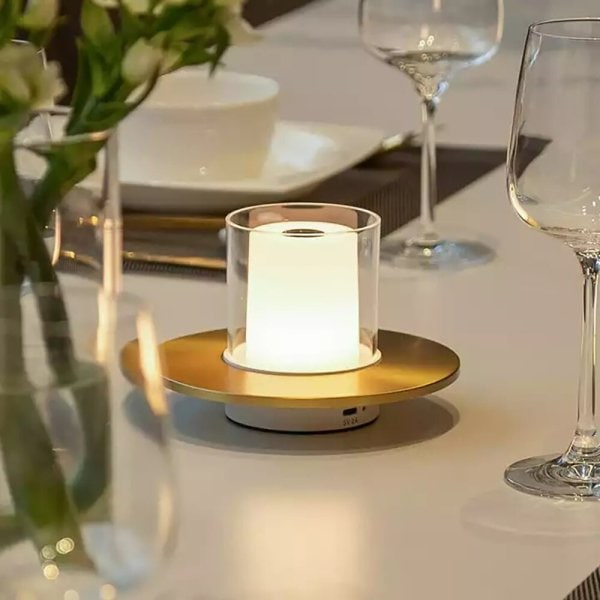 【リーズナブル】インテリア照明 コードレスLEDシェードテーブルライト ゴールド／クローム（W160×H100mm） 